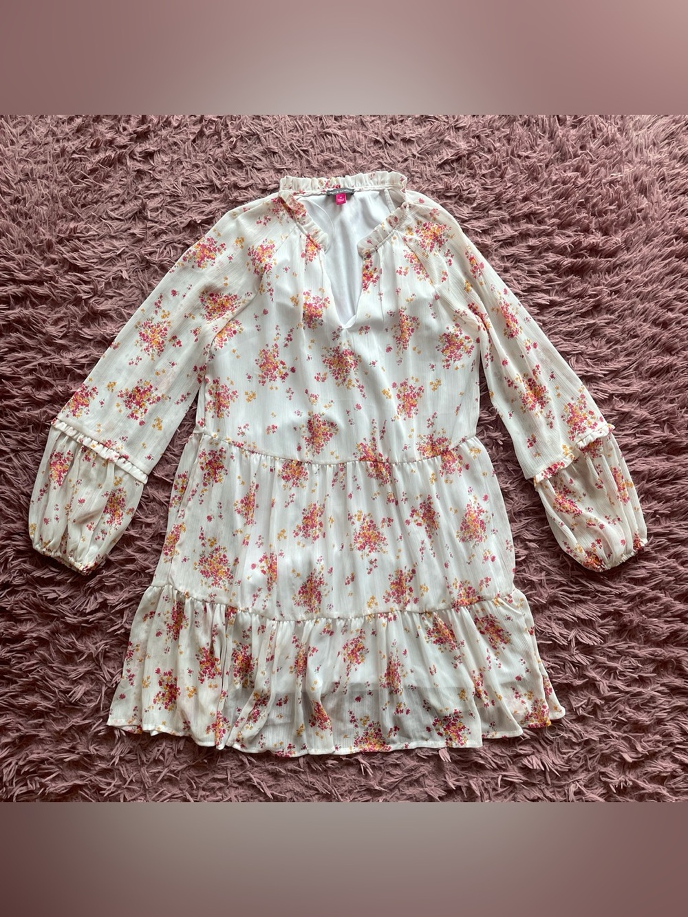 Vince Camuto Cream Floral Mini Dress with Pink and Yellow Accents